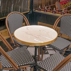 Ensemble table et chaises de salle à manger en ardoise, style vintage moderne français, pour usage commercial extérieur décontracté, cafés, restaurants, boulangeries - Product Image 3