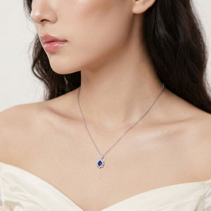 Hong Kong Supplier Luxury Fine Jewelry Wholesale 18K Solid White Gold Natural Sapphire & Diamond Pendant <b>Necklace</b> Gift For Women - Product Image 4