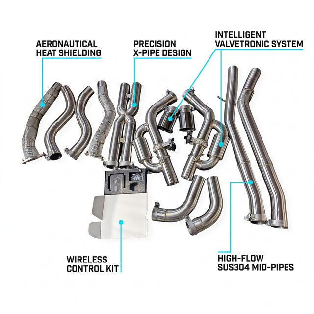 Valvetronic Catback for Exhaust Pipes Dodge Charger 6.2Lwith Thermal Shielded Downpipes & X-Pipe Performance Muffler Kit