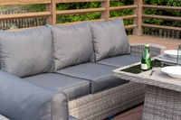 Meubles de jardin en rotin, canapé d'angle avec table de foyer au propane sans fumée, ensemble de salon en osier pour patio, ensemble de salle à manger pour cour