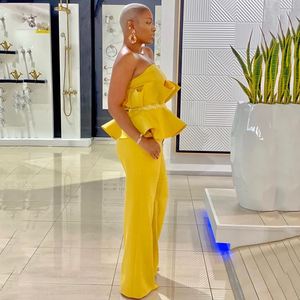 กางเกงขากว้างมีระบายสำหรับผู้หญิงชุด2ชิ้นแนวลำลองกางเกงขากว้างสีพื้น - Product Image 5