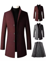 Manteau d'hiver élégant coupe ajustée en laine mélangée pour homme avec col montant et fermeture à boutons Manteau long et imperméable
