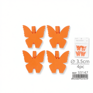 ILAN Mollette in Legno a Forma di Farfalla 3,5cm 4pz per Fermagli da Abbigliamento - Product Image 1