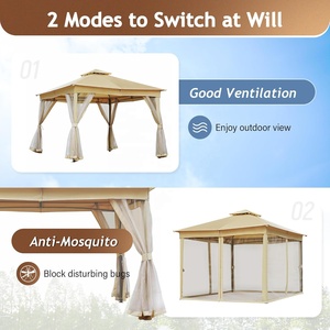 Gazebo Extérieur Beige Tente Double Toits Patio Auvent <span class=keywords><strong>Moustiquaire</strong></span> pour Jardin Pelouse <span class=keywords><strong>Terrasse</strong></span> pour Terrasses Comprend un Accessoire LED - Product Image 5