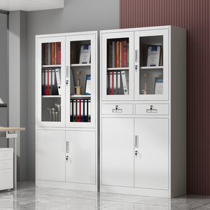 Armoire de classement métallique robuste à prix abordable avec porte vitrée battante et étagères réglables pour bureau - Product Image 2