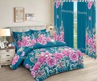 Set Sprei dan Gorden Kamar Tidur Motif Bunga Besar Warna Pink 10 Potong Gaya Amerika