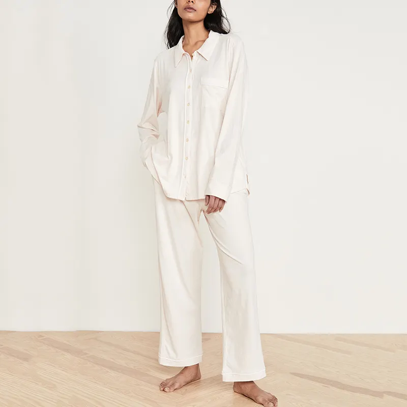 Personnalisé 100% Coton À Manches Longues 2 Pièce Coton Pyjamas Ensemble de Nuit Des Femmes Pyjamas