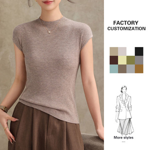 Camiseta de Punto Vintage de Manga Corta, Personalizada, de Viscosa/Poliéster, para <span class=keywords><strong>Mujer</strong></span>, Primavera-Verano, Ajustada, Elástica, Cuello Pequeño, Elegante - Product Image 1