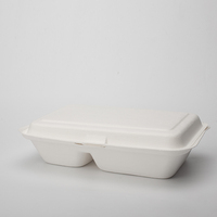 Boîte de vaisselle jetable Boîte à lunch biodégradable à emporter Bagasse à clapet Canne à sucre Conteneur alimentaire à 2 compartiments
