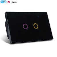 Interruptor de Pared Inteligente de 120 mm con WIFI y Zigbee, Estándar Estadounidense y Australiano, Panel de Vidrio Templado de Lujo de 3 Botones, Marco de Metal Dorado, Smart Life 10A, RGB