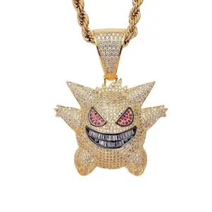 Chaîne cubaine en métal personnalisable pour homme <span class=keywords><strong>Pokémon</strong></span>, bijoux hip-hop en acier inoxydable avec diamants étincelants, argent et or - Product Image 1