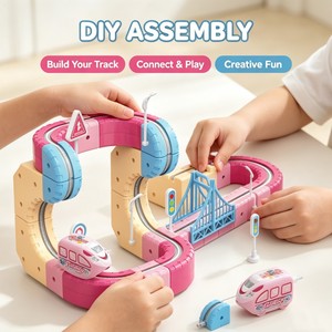 Nouveau train électrique 3D pour filles, circuit flexible magique rose, jouet de course, <span class=keywords><strong>voiture</strong></span> éducative, cube, engrenage, fusion, rail, éclairage pour enfants - Product Image 5