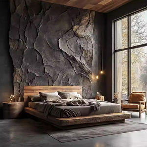 Wabi-sabi Style Homestay Double <b>Bed</b> 1.8m Villa Hotel Retro All Solid Wood Simple Custom Middle-aged Wooden 241225 Fabric Back Be - Product Image 2