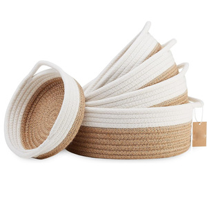 Panier de rangement tressé en corde de coton 100% naturel, lot de 5, pour jouets Montessori et fournitures scolaires, usage domestique - Product Image 1