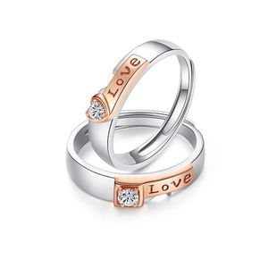 CZ Diamond Couple Wedding <b>Ring</b> Sets Wholesale Handmade <b>Silver</b> White Gold Plated <b>Adjustable</b> Open Lover <b>Ring</b> for Couple - Product Image 2