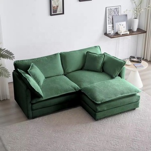 Sofá en Forma de L de Tela de Felpa Beige con Chaise Longue a la Derecha, Modular, Asientos Profundos, Cojines Cómodos <span class=keywords><strong>para</strong></span> Sala de Estar Pequeña, Estilo Minimalista - Product Image 4