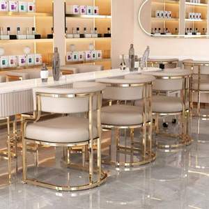 Sang trọng hiện đại phòng ăn đồ nội thất bằng thép không gỉ kem giàu nhung bọc ghế ăn, ghế phòng khách - Product Image 3