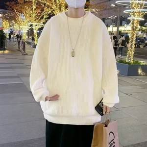 Suéter de punto de color sólido cuello redondo manga larga antibolitas informales sueltas para hombre populares al por mayor patrón superior de estilo sencillo - Product Image 3