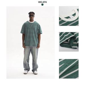 Camiseta vintage a rayas con logotipo personalizado de lujo 280gsm de algodón pesado de gran tamaño con diseño estampado para hombre - Product Image 2