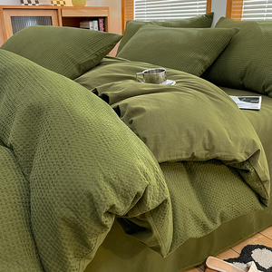 Simple Style 4PCS Bedding Set Solid Color Not Easy Fade Flat Sheet <strong>Waffle</strong> Pattern 100% Cotton <strong>Duvet</strong> <strong>Cover</strong> With Pillowcase - Product Image 6