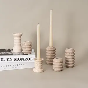 Nordic Style Wholesale Hotel Home Decoration Marble Travertine Candle Holder Candle stick Holders