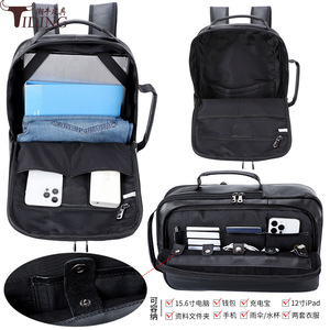 Bolso de Cuero para Viajes de Negocios para Hombre, Marca Tiding, para Laptop de 15.6 Pulgadas, Gran Capacidad, Color Negro Sólido, Asa Suave, Bolsillo Interior con Cremallera - Product Image 5