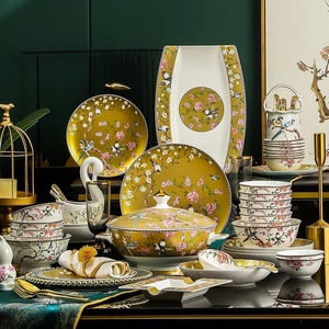 Ensemble cadeau de vaisselle en céramique de Jingdezhen, assiettes de table Phnom Penh pour la maison, bol en porcelaine motif floral et oiseaux, bol en porcelaine fine, offre spéciale - Product Image 2
