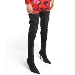Cuissardes Sexy en <span class=keywords><strong>cuir</strong></span> noir à bout pointu pour <span class=keywords><strong>femme</strong></span>, bottes à talons aiguilles au-dessus du genou, nouvelle collection 2022 - Product Image 2