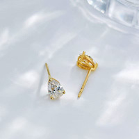 Orecchini a Perno Minimalisti in Oro Giallo 18K con Diamante Coltivato in Laboratorio, Design a Goccia a Tre Punte, Gioielli Raffinati per Donne