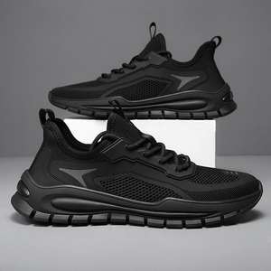 Chaussures de sport décontractées pour hommes 2025, design en maille respirante, couleur noire unie, chaussures de sécurité pour le travail et la marche - Product Image 2