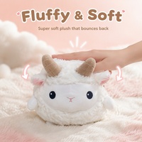 Boneka Domba Bulat Lucu dengan Telinga Merah Muda dan Mata Hitam Besar untuk Alat Bantu Tidur Balita dan Hadiah Ulang Tahun Bahan Katun