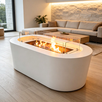 Table de foyer à gaz ovale moderne en acier corten thermolaqué Gnee Garden pour extérieur, patio, propane, décoration de jardin