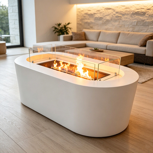 Gnee Garden - Mesa de Exterior Moderna con Chimenea de Gas de Hormigón con Recubrimiento en Polvo, Calentador de Patio a Propano, 40000-44999 BTU, Ecológico - Product Image 1