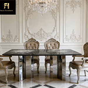 Tavolo da Pranzo di Lusso Moderno per 6 Persone in Acciaio Inossidabile e Marmo con Piano a Specchio Riflettente per Uso Alberghiero - Product Image 2