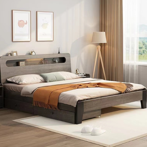 Base <span class=keywords><strong>de</strong></span> Cama Doble <span class=keywords><strong>de</strong></span> Madera Maciza con Mesa con Cajones - Product Image 2