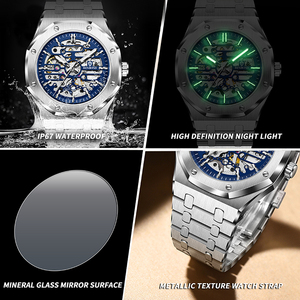 Montre automatique pour homme BINBOND, montre-bracelet, résistante à l'eau 30M, cadran 43 mm, style montre de luxe pour affaires - Product Image 6