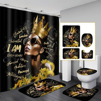 Set da Bagno Muyu Classic a 4 Pezzi con Stampa Digitale di Donne Africane, Tenda Doccia Impermeabile con 12 Ganci e Tappetini Antiscivolo