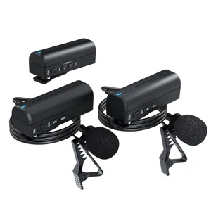 Wireless Lavalier Microphone System 2.4GHz Dual Channel Wireless Lapel Mic with Noise Cancellation for DSLR Cameras