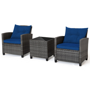 Ensemble de jardin en rotin Db Outdoor 3 pièces avec plateau en verre trempé, structure en fer, design contemporain pour usage en terrasse - Product Image 1