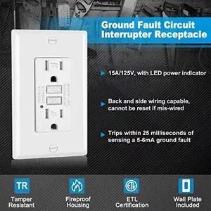 Black White 15A 20A GFCI 125V US Standard Electrical Duplex Receptacle Outlet TR WR Power Outlet Socket with Light