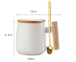 Eco Friendly Ceramic <b>Mug</b> Wood Handle Custom Printed Logo Comes With Wooden Lid Stainless Steel Spoon Gift Ready - Product Image 5