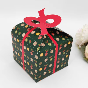 Caja de Regalo de Cartón <span class=keywords><strong>con</strong></span> Lazo Rojo y Estampado de Copos de Nieve Navideños para Dulces y <span class=keywords><strong>Galletas</strong></span> - Product Image 2