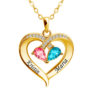Kalung Batu Kelahiran Hati 2 Nama yang Dipersonalisasi Liontin Terukir Khusus Hadiah Hari Ibu/Hari Valentine untuk Wanita - Product Image 4