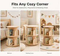 Étagère à livres rotative en bois massif naturel à 2 niveaux pour enfants 360 °   Organiseur de bibliothèque pivotant en bois pour chambre d'enfant, chambre à coucher, coin lecture
