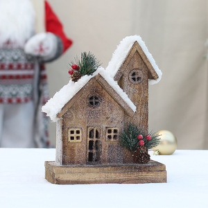 Cabanes en bois carbonisé éclairées, toit enneigé, décorations de Noël, forme de maison, artisanat décoratif - Product Image 4