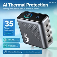 Chargeur GaN3 148W 3C1A avec écran LED, USB-C PD pour MacBook iPhone Samsung Galaxy, certifié CE FCC RoHS