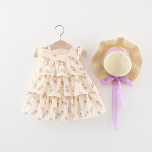 Venta al por mayor 1698 verano colección niñas Pastoral Floral bebé princesa vestido con mangas para fiesta con un sombrero <span class=keywords><strong>a</strong></span> juego - Product Image 4