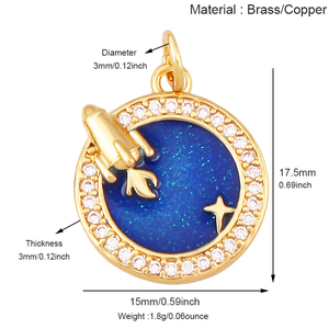 Colgante de Estrella, Luna, Espacio, Sol, Universo, Arcoíris Celestial con <span class=keywords><strong>Esmalte</strong></span> Brillante, Bañado en Oro con Circonita, Suministros para Joyería S84 - Product Image 2