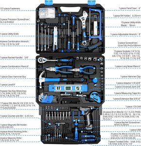 ชุดเครื่องมือช่างสีน้ำเงินพร้อมสว่านไร้สาย 12V กล่องเก็บเครื่องมือพกพาสำหรับงานซ่อมแซม DIY ที่บ้าน - Product Image 3