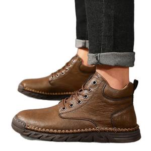 Botas de Tobillo de Cuero para Hombre, Talla Grande, Estilo Occidental, con Cordones, Cosidas a Mano, Antideslizantes y Transpirables, para Primavera y Otoño - Product Image 4